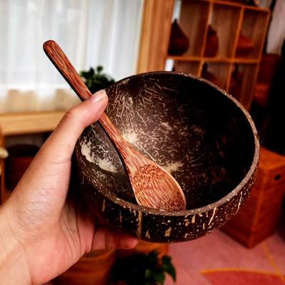 Kreatywny naturalny zestaw mis kokosowych Ręcznie robiona drewniana zastawa stołowa Drewniana łyżka Pojemnik na ryż, owoce, sałatkę Domowa zastawa kuchenna