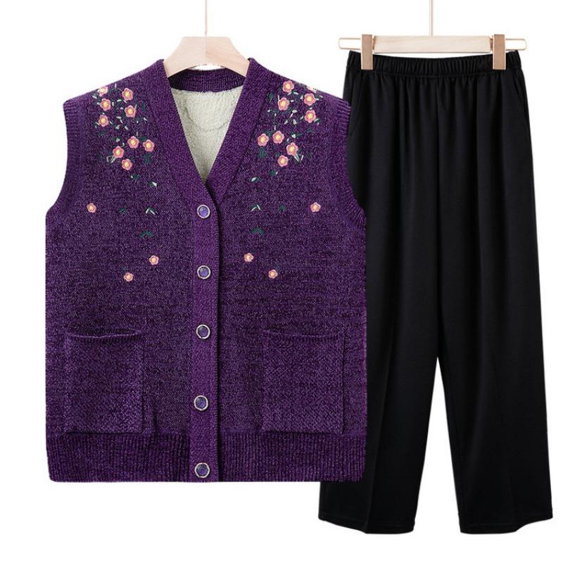 Grandma autumn and winter sweater velvet vest middle old man women's vest old man vest mother winter knitted vest