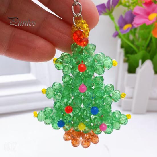Handmade Beaded Christmas Tree Keychain, Faux Crystal Xmas Pendant, Festive Bead Keychain Craft 3D Holiday Key Ring Charm Accessory for Home