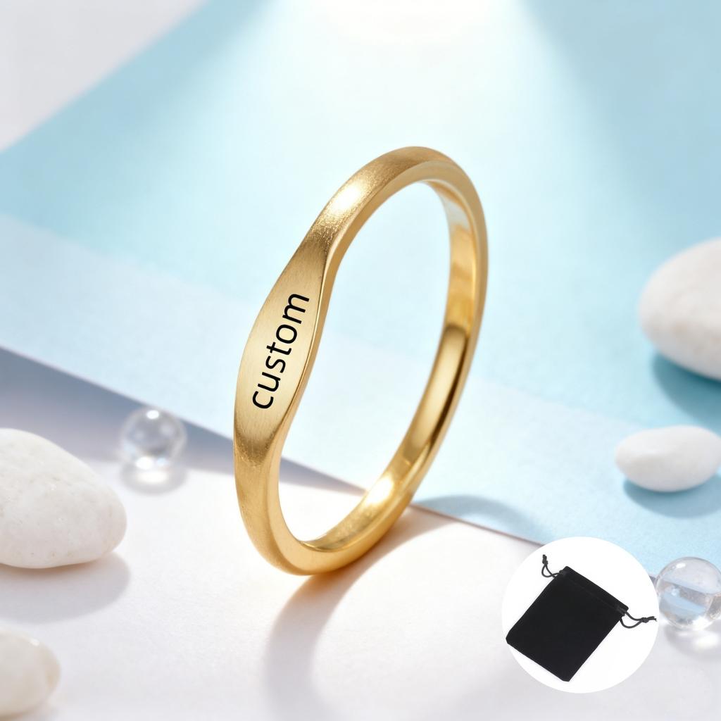 Customized Name Date Symbol Smooth Ring Stainless Steel Personalized Geometry Minimalist Carving Name Ring Jewelry