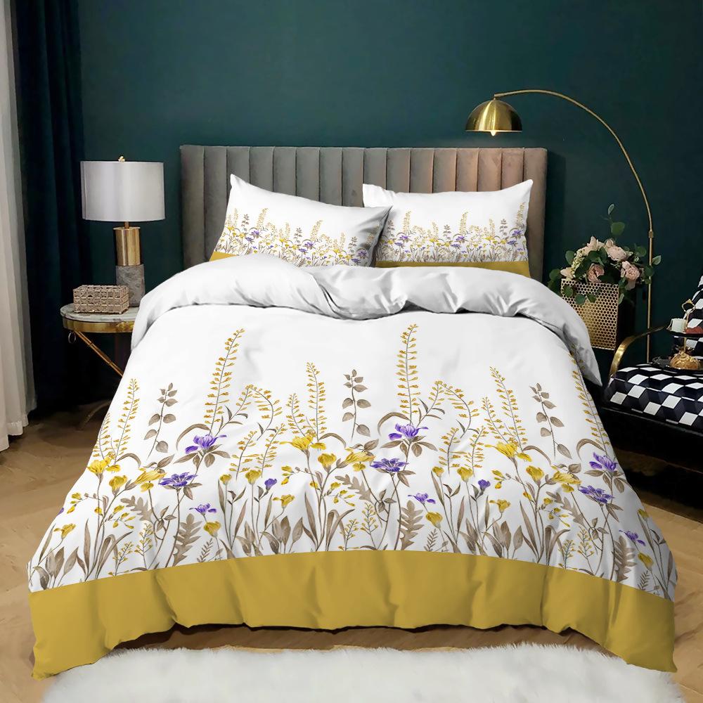 Small Fresh Floral Kit 3D Digital Printing Quilt Cover Bedding Flower Three-Piece Set