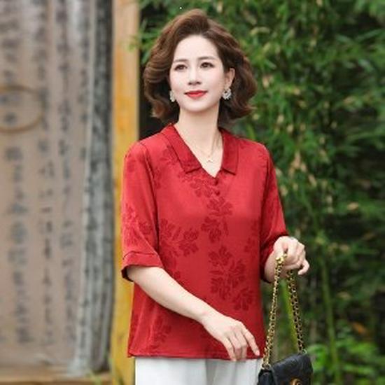 2026 Elegant Chiffon Blouse: Chinese Style Summer T-Shirt for Middle-Aged and Elderly Women 4XL