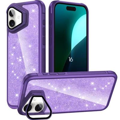 Case for iPhone 16, Bling Glitter Case Scratch-Resistant with Camera Protection - Translucent Purple