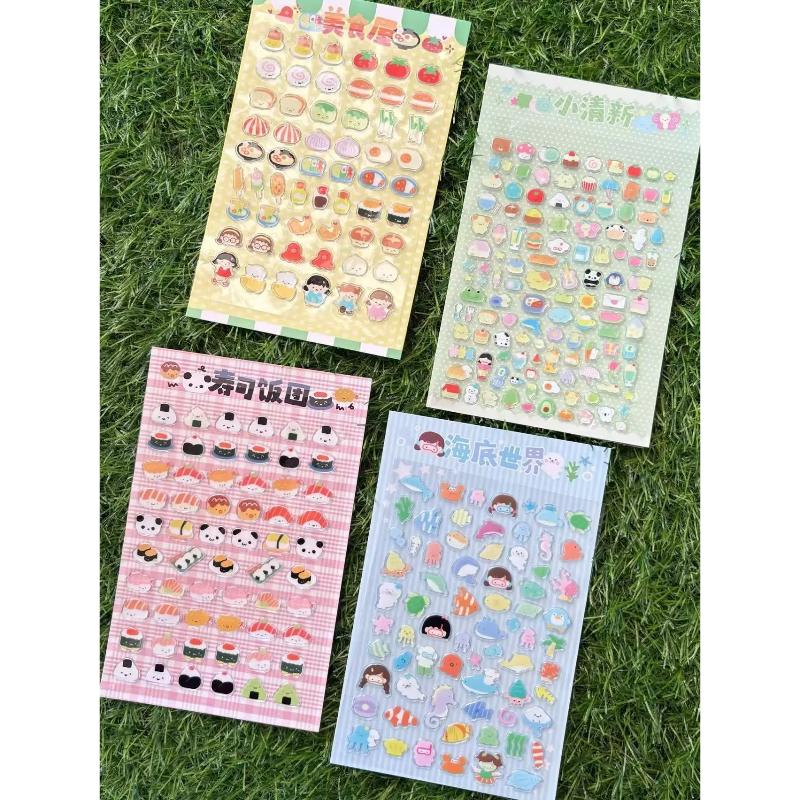 Cute Transparent Cartoon Sushi Burger Stickers for Scrapbook Phone Case Personalized DIY Decoration 1pc Arts Crafts
