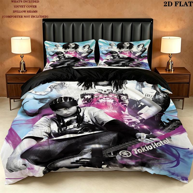 Pościel z wzorem Tokio Hotel Zestaw kołdry Poszewka na kołdrę Poszewka na poduszkę Domowy prezent urodzinowy(1 * poszwa na kołdrę + 2 * poszewki na poduszki, bez rdzenia)