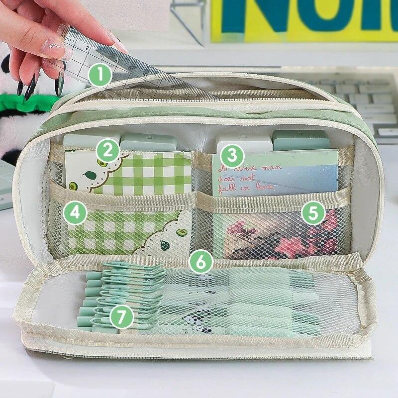 1PC 9-layer Large Capacity Pencil Case with Transparent Compartment and Magnetic Button Flip for Retrieval
