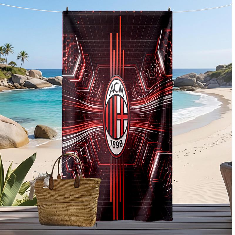 Asciugamano da Spiaggia Stampato AC Milan Asciugamano Morbido ad Asciugatura Rapida Coperta da Spiaggia Rettangolare Grande Portatile per Viaggi Piscina