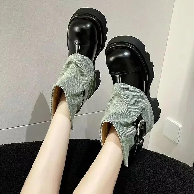 Women Punk Boots Buckle Design Shoes Chunky Motorcycle Boot Cool Street Y2K Platform Ankle Round Head Casual Outdoor Shoe Female