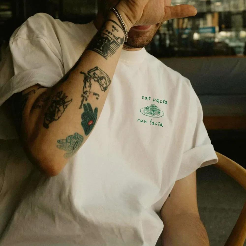 ZX Tee Spring Summer Short Sleeve Tees Eat Pasta Run Fasta Funny Printing Graphic Tops White Casual Vintage Tshirts Harajuku T Shirt