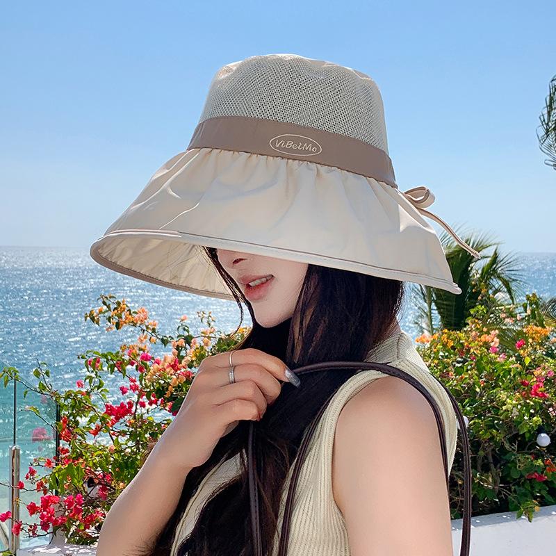 Patchwork Fisherman Hat for Women, Summer Breathable Versatile Wide-Brim Sun Hat, Japanese Style Bowknot UV Protection Bucket Hat