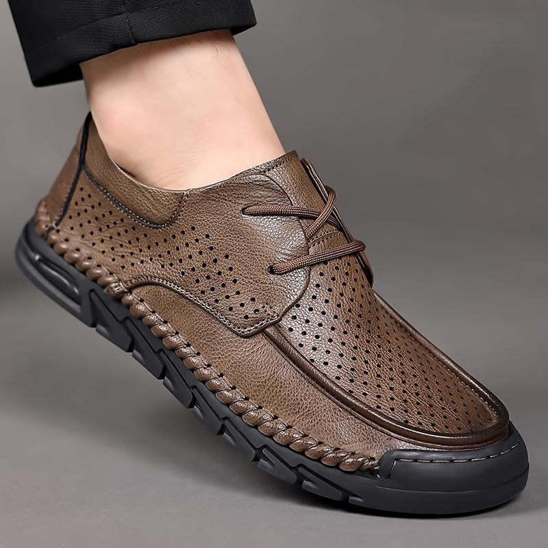 TUINANLE Flats Shoes for Men Casual Loafers Breathable Leather Driving Shoes Office Walking Flats Non Slip Hollow Out