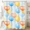 Aquarell Ballon Duschvorhang Blau Gelb Rot Heißluft Herzform Dekorativ Badewanne Stoffbänder Wasserdicht Zuhause Badzubehör