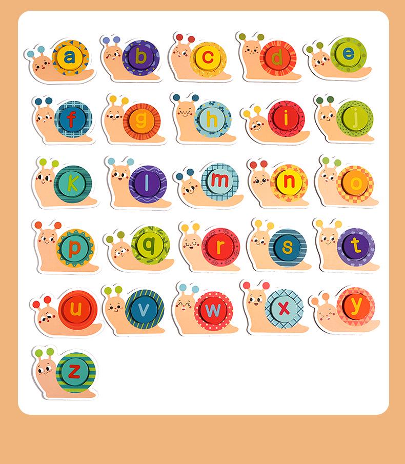 Montessori Wooden Snail Alphabet Matching Educational Toy for Kids
