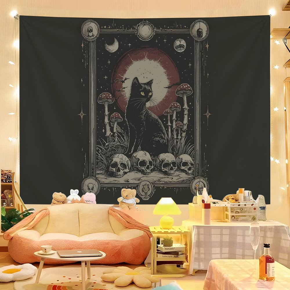 

1pc Tarot Cat Colorful Hippie Psychedelic Bedroom Dorm Decor Aesthetic 74x94cm(29x37in)