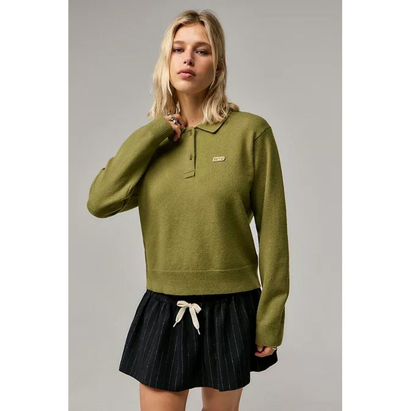 UO ~ IET * S * Frans... Retro Preppy Casual Furry Polo Collar Long sleeve Knit