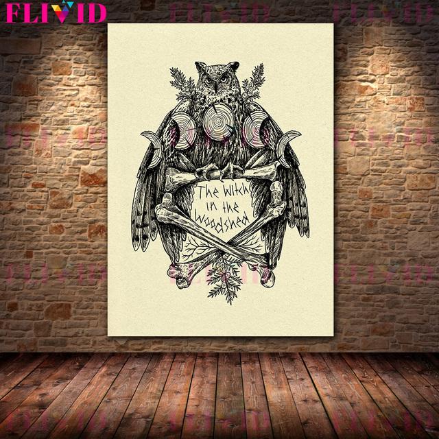 Baba Yaga Swamp Cottage and Pest Doctor Vintage Wall Art Canvas Printed Jungle Witch Magic Animal Elements Art Poster