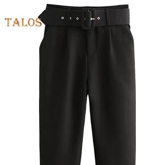 Dámské oblekové kalhoty s vysokým pasem, rovný střih nohavic, dlouhé kalhoty s kapsami, jednobarevné, ležérní pracovní kalhoty