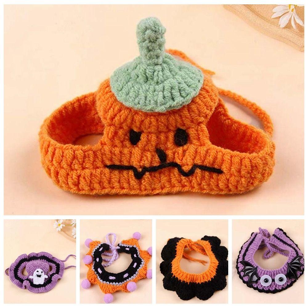 Kleidung Halloween Katze Kopfbedeckung Kürbis Katze Gewebter Hut Lätzchen Halloween Haustierkostüme Festival Party