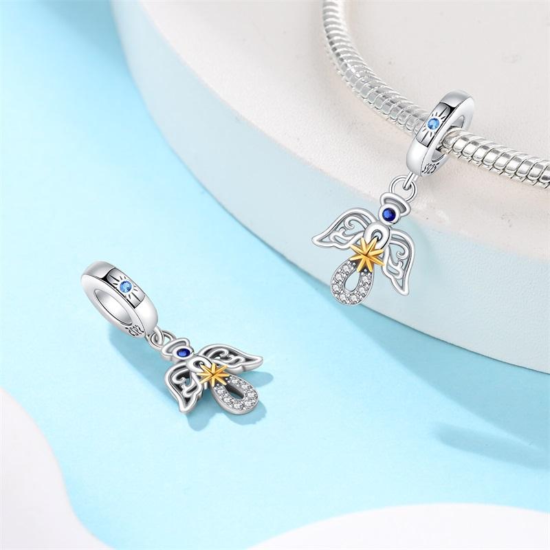 925 Silver Guardian Angel Charms Beads Angel Wings Drunk Angel DIY Bracelet Jewelry Gift for Birthday Lucky