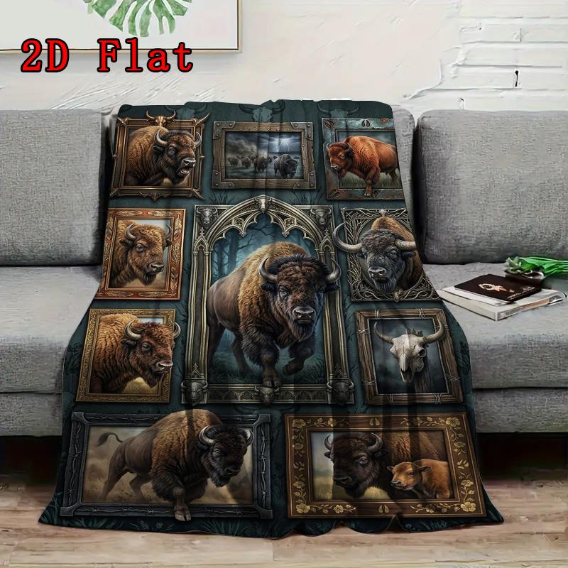 Buffalo Collection 2D Flat Pattern Flannel Blanket, High Quality All Seasons, Home Decor, Warmth and Comfort, Perfect for Christmas Gifts.
