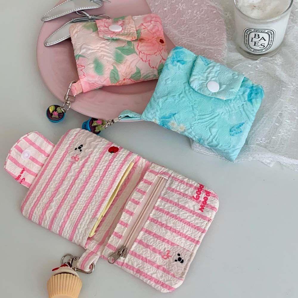 Canvas Flower Coin Purse Bubble Cloth Cloth Envelope Wallets Temperament Mini Cash Wallet  Female