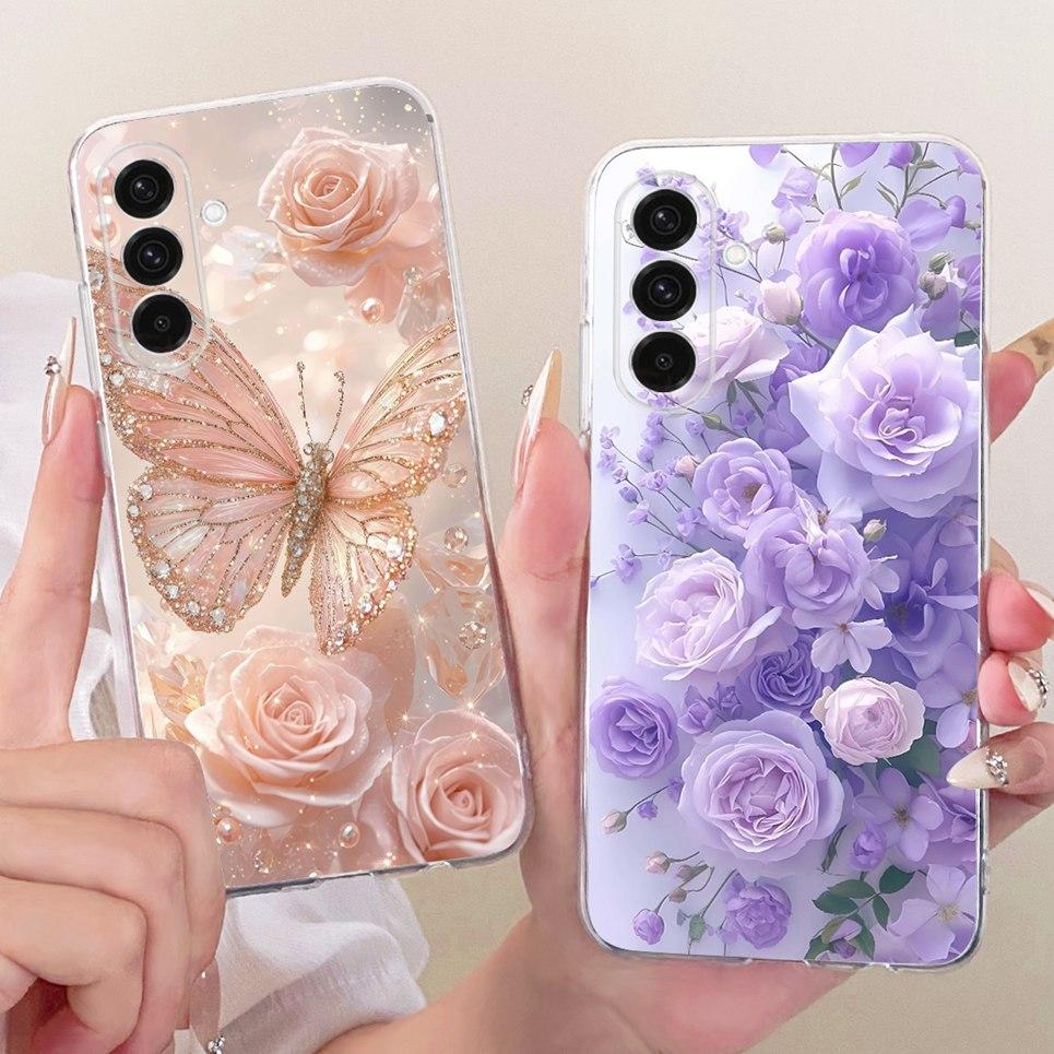 Luxury Flower Butterfly Bow Pattern Casing For Samsung Galaxy A36 A16 A06 4G 5G Back Cover Clear Soft Silicone Phone Case