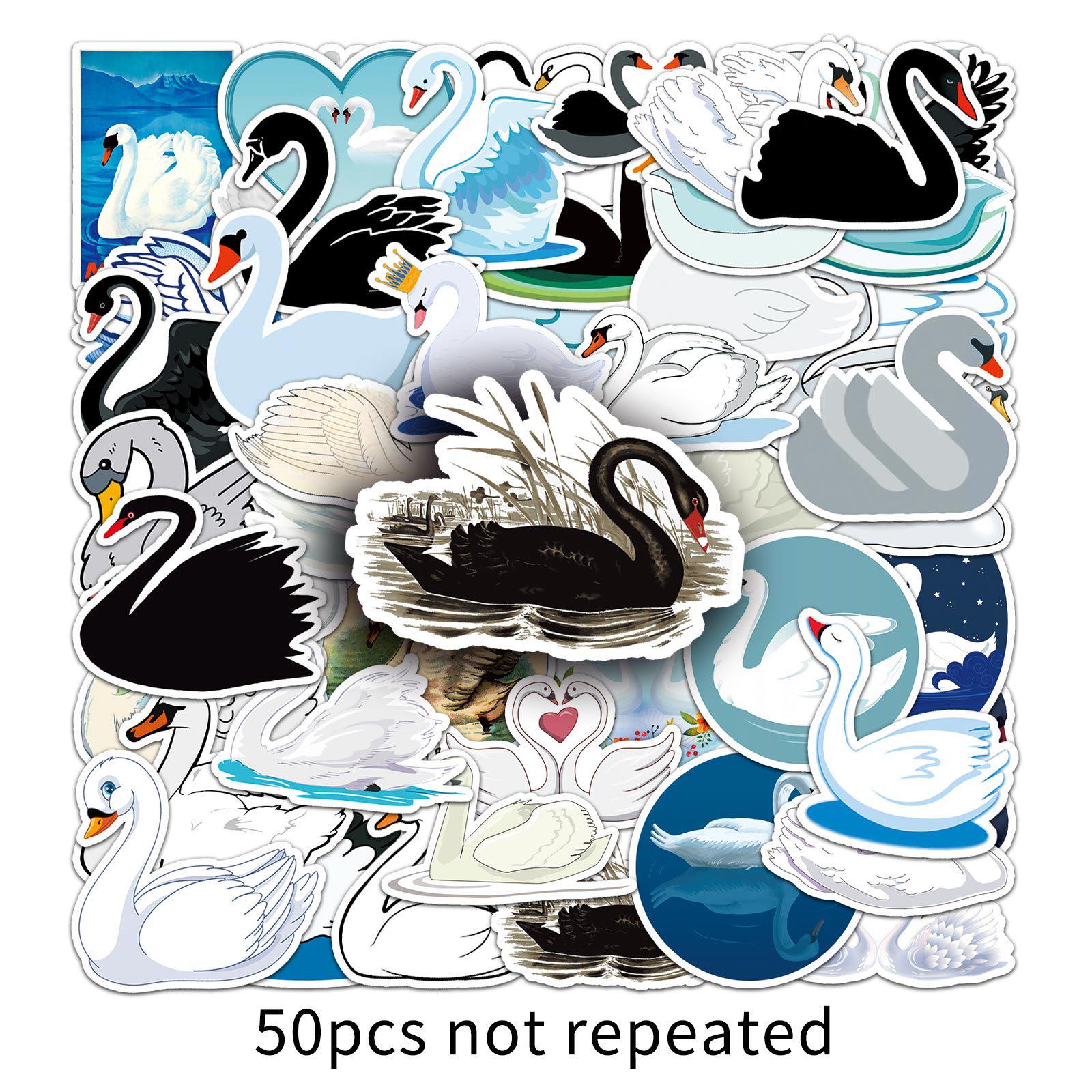 50pcs Waterproof Swan Animal Stickers: Trendy Decorative for Suitcases and Laptops