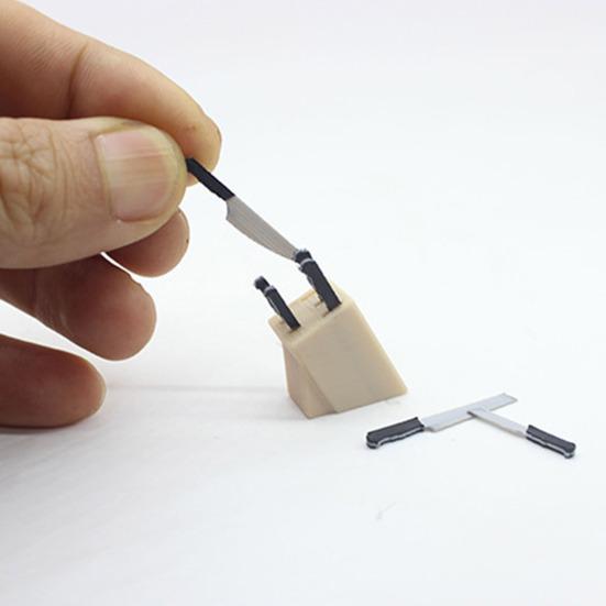 Miniature Kitchen Knives Set Metal Blade Black Handle Knife Seat