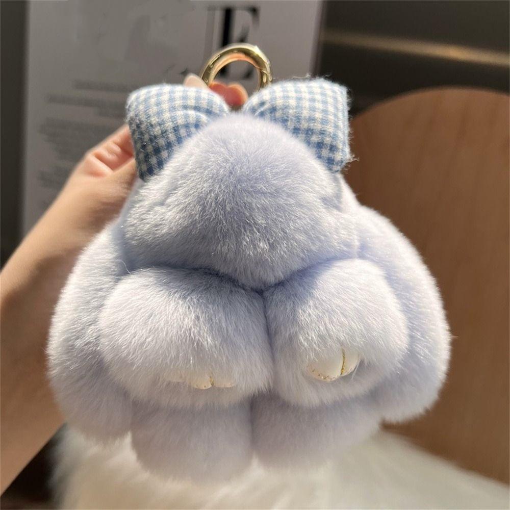 Hair Bow Bunny Keychain Pompoms Plush Rabbit Key Ring Rabbit Fur Keychain  Jewelry Gifts