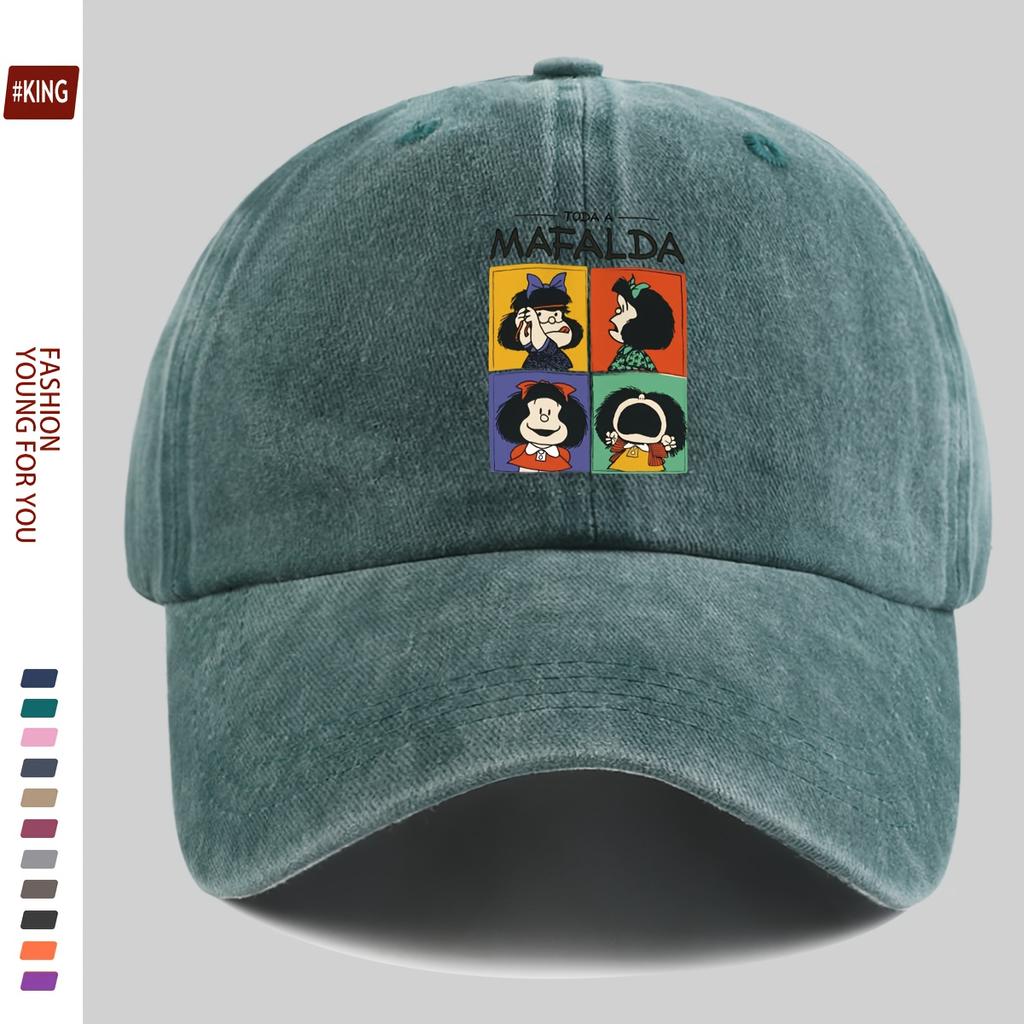 Simple Cartoon Four-Grid Printed Washed Vintage Soft Top Sunshade Baseball Cap Unisex Versatile Baseball Cap