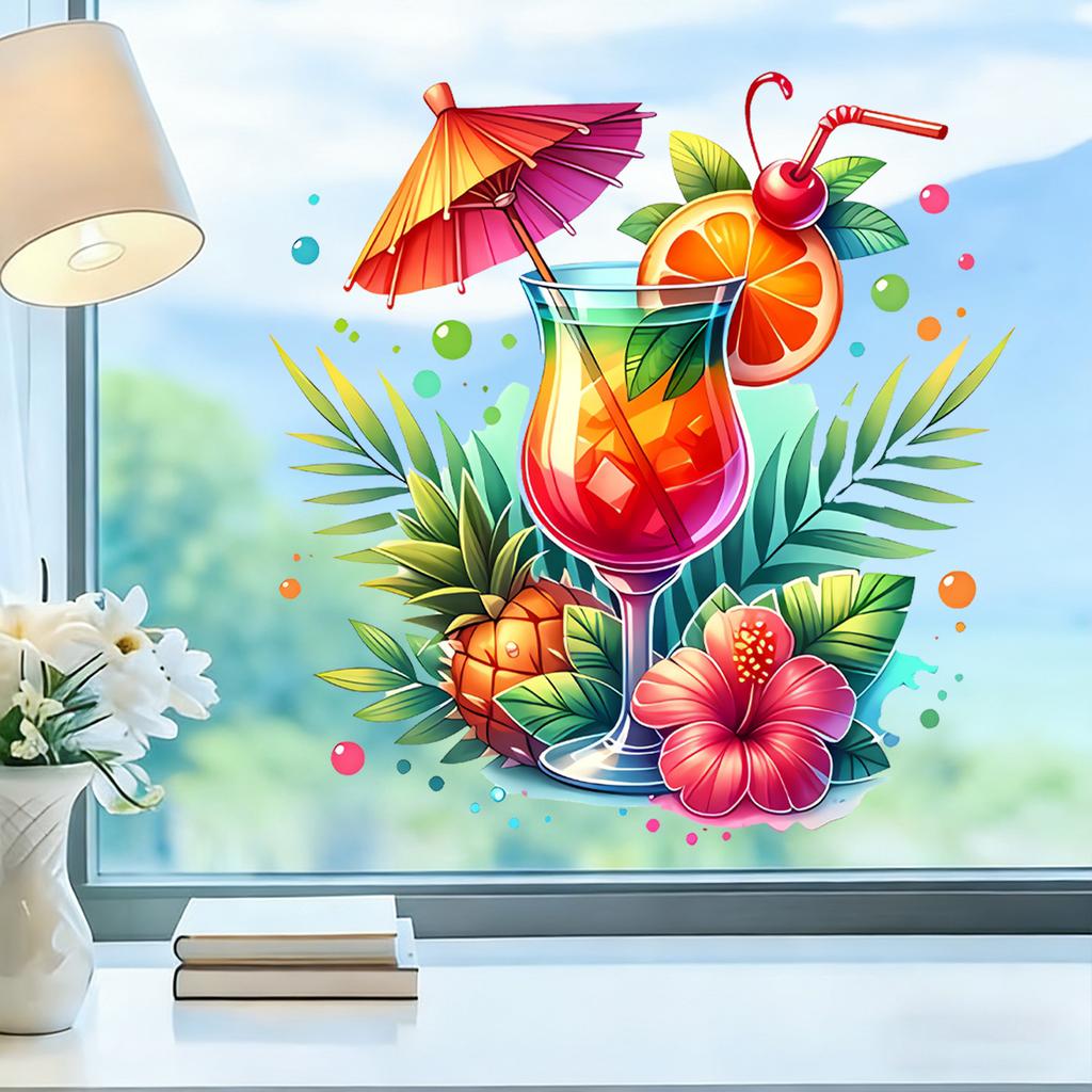 Creative Tropical Cocktail Static Cling Wall Sticker Self Adhesive Removable for Kitchen Bathroom Home Decor