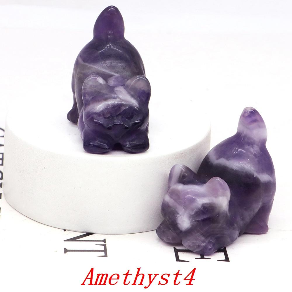 Amethyst Rose Quartz Cute Cat Statue Natural Stone Carved Healing Crystal Animal Figurine Reiki Gemstone Craft Home Decor Gift