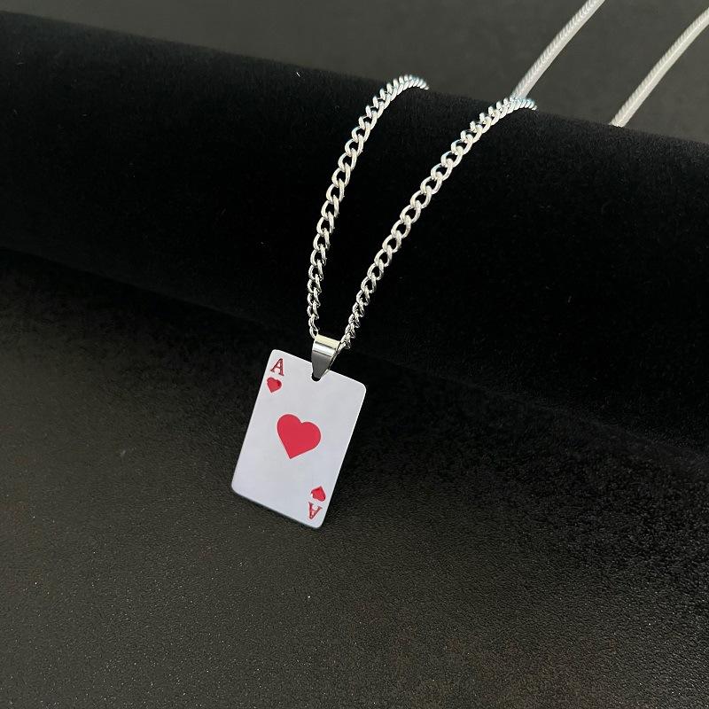 Titanium Steel Hip Hop Necklace Versatile Stainless Steel Sweater Chain Men's and Women's Personalized Poker Pendant