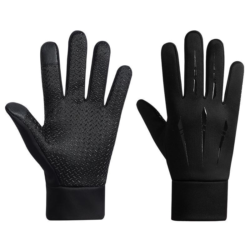 Men's Winter Touchscreen Cycling & Driving Gloves - Velvet Lined, Non-Slip, Two-Finger Design for Motorcycling and Fishing.