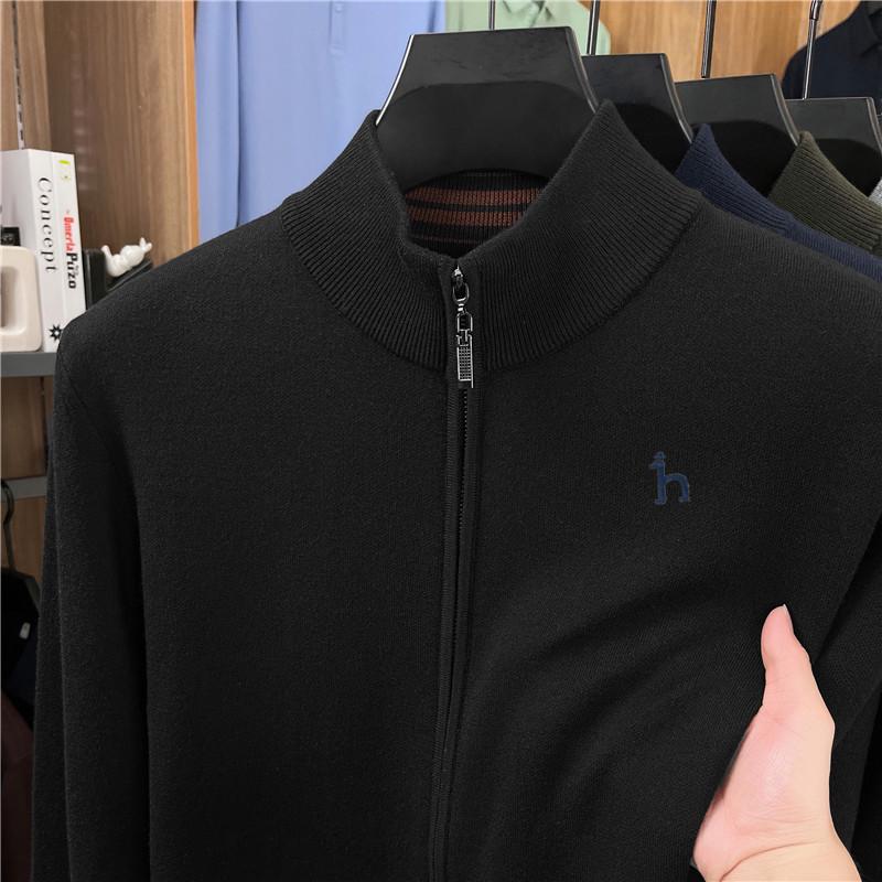 Haggis Men's 100% Wool Zipper Cardigan Sweater - Thick, Stand Collar, Autumn/Winter Style