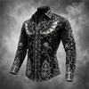 2026 Nieuw Heren Halloween Shirt Donkere Vleermuis en Roos Print Straatstijl Shirt met Lange Mouwen Losse Pasvorm Gekleed Knopen Shirt