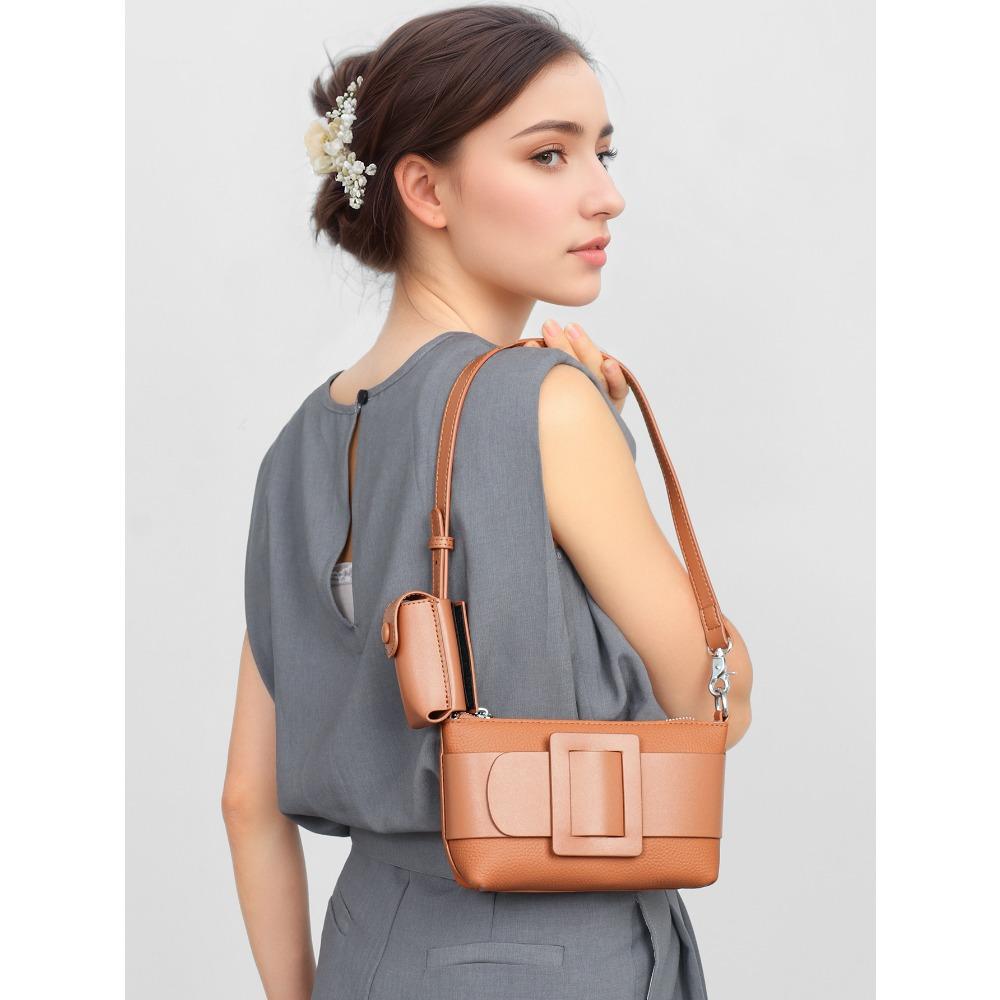 

New commuter style crossbody cowhide shoulder bag women s bag large capacity premium feeling armpit bag коричневый