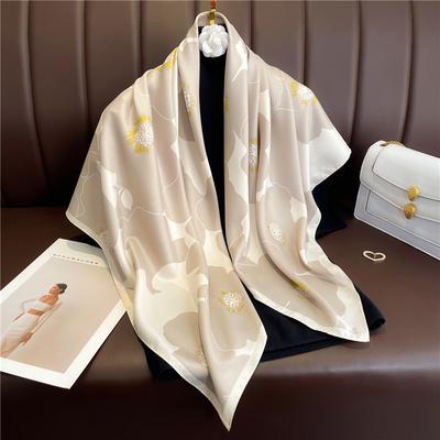 90*90Cm Silk Scarf Women Popular Print Foulard Satin Square Head Hijab  Luxury  Shawl Bandanna Female Muffler Chiffen Wrap