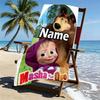 Asciugamano da Spiaggia Personalizzato con Nome Masha e Orso, per Viaggio Campeggio Festa in Spiaggia Decorazione Casa, Regalo di Compleanno per Famiglia e Amici