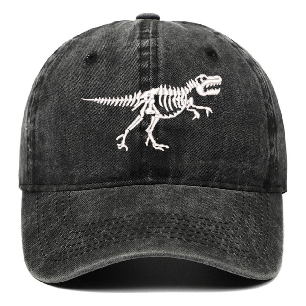 Curved Brim Dinosaur Skeleton Printed Hat Adjustable Dad Hat Baseball Cap  for Men Women