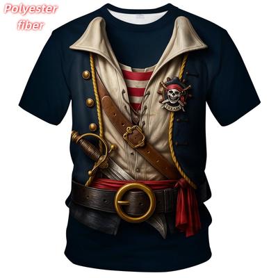 3D Printed Cosplay T-Shirt for Men Fake Set Pirate Pattern Tees Summer Street Casual Short Sleeve Tops Loose Round Neck T Shirts
