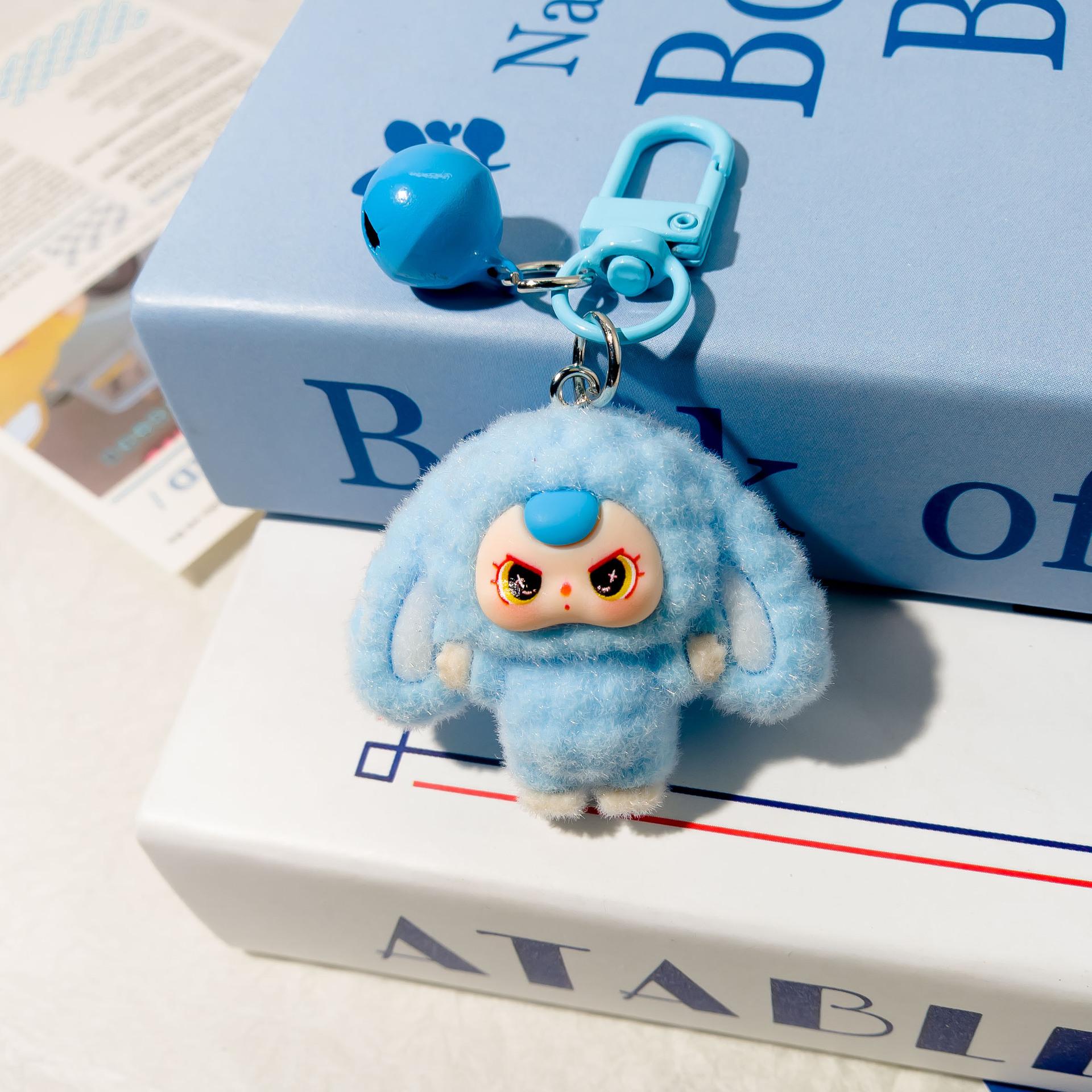 

Колокольчик Флокирование Большие Уши Трехлетний Ребенок Мультяшный Брелок Трехмерная Фигурка Студенческий Рюкзак Подвеска LAbubu небесно-голубой