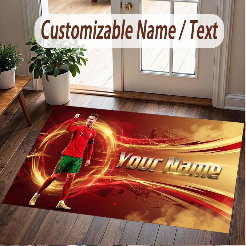 Custom Rug Cristiano Ronaldo Pattern Print Name Text Soft Non‑Slip Floor Carpet for Home Indoor Decoration