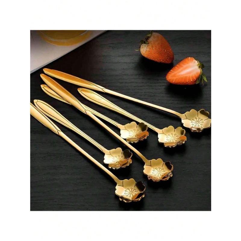 Stainless Steel Leaf Design Spoons, Creative Coffee Stirring Spoons, Multi-Function Cake Dessert Daily Use Spoons