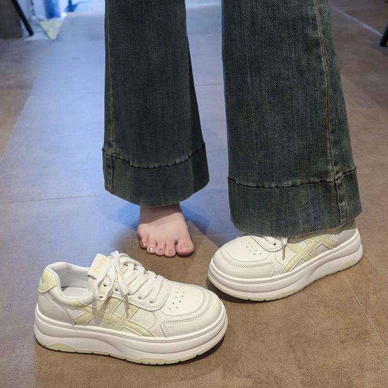 Faux leather mesh breathable heightening little white shoes women's 2025 summer new thick-soled casual versatile muffin sports board shoes