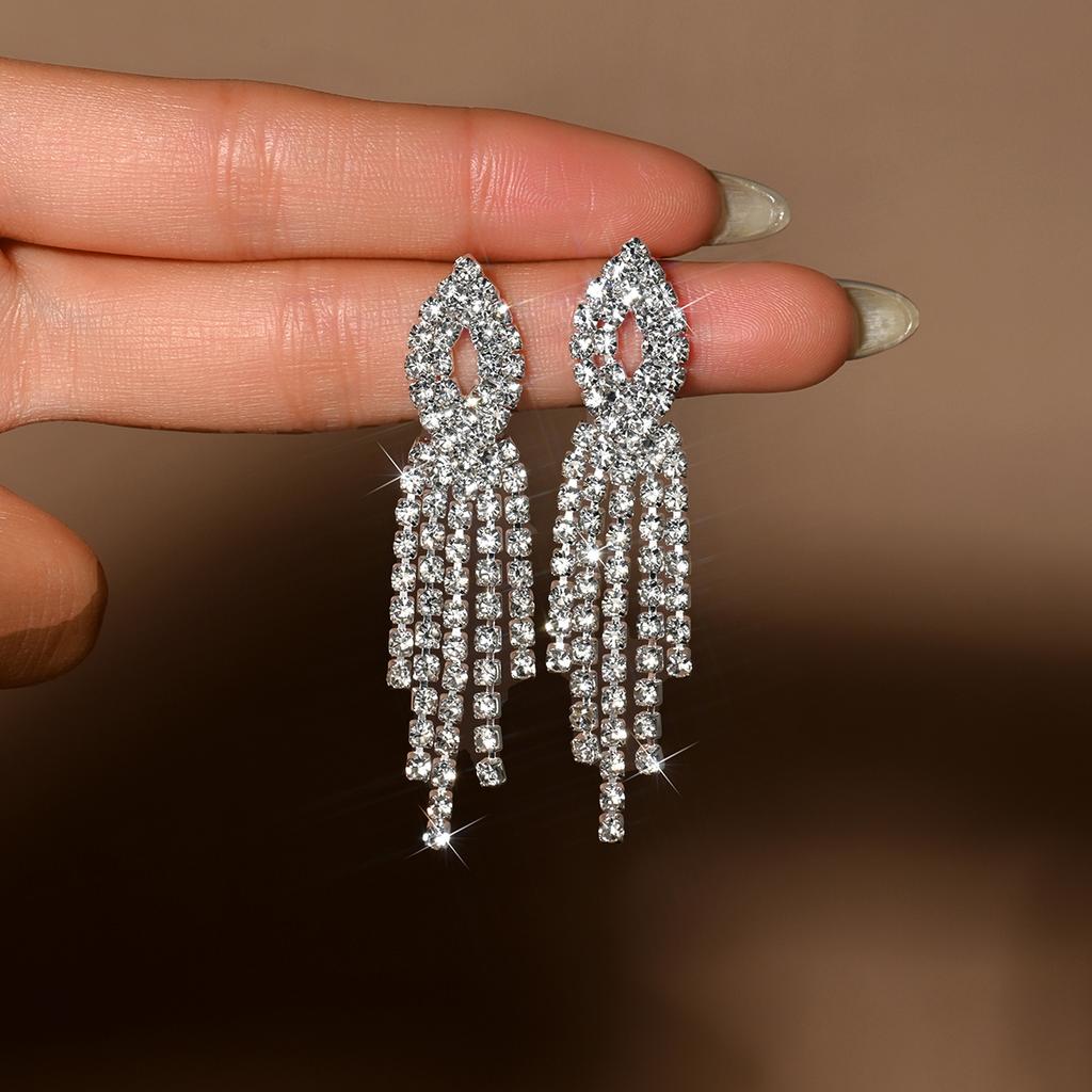 2PC women's fashionable rhinestone tassel earrings and Zircon are suitable for dates, parties, festivals, and gifts