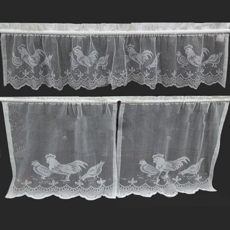 Krajková dveřní záclona se vzorem kohouta Třídílná sada