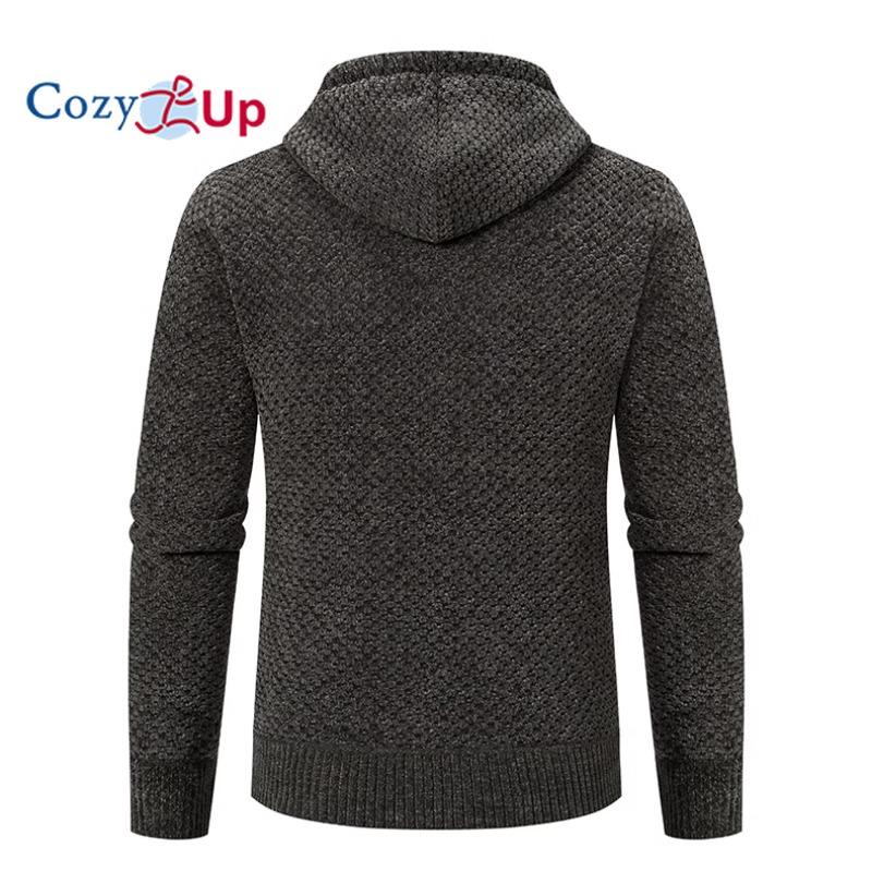 Cozy Up Pullover für Herren, durchgehender Reißverschluss, Fleecefutter, schmal geschnittener Strickpullover mit 2 Fronttaschen