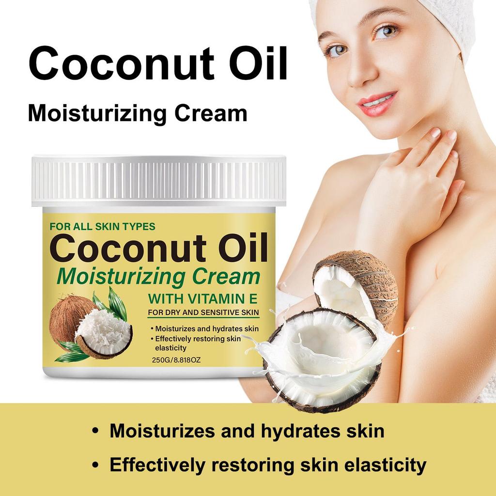 Coconut Oil Moisturizing Cream-Nourishing Dryness, Brighten Skin-Soothing Effect-Suitable For All Skin Types, 250g