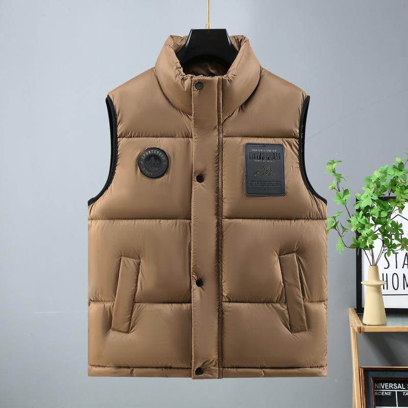 

Студенческий мужской хлопковый жилет черного золотого цвета со стойкой, осенне-зимний безрукавный хлопковый жилет, модный утолщенный теплый и холодный жилет для верхней одежды 5XL (165-90 kg) темно-коричневого